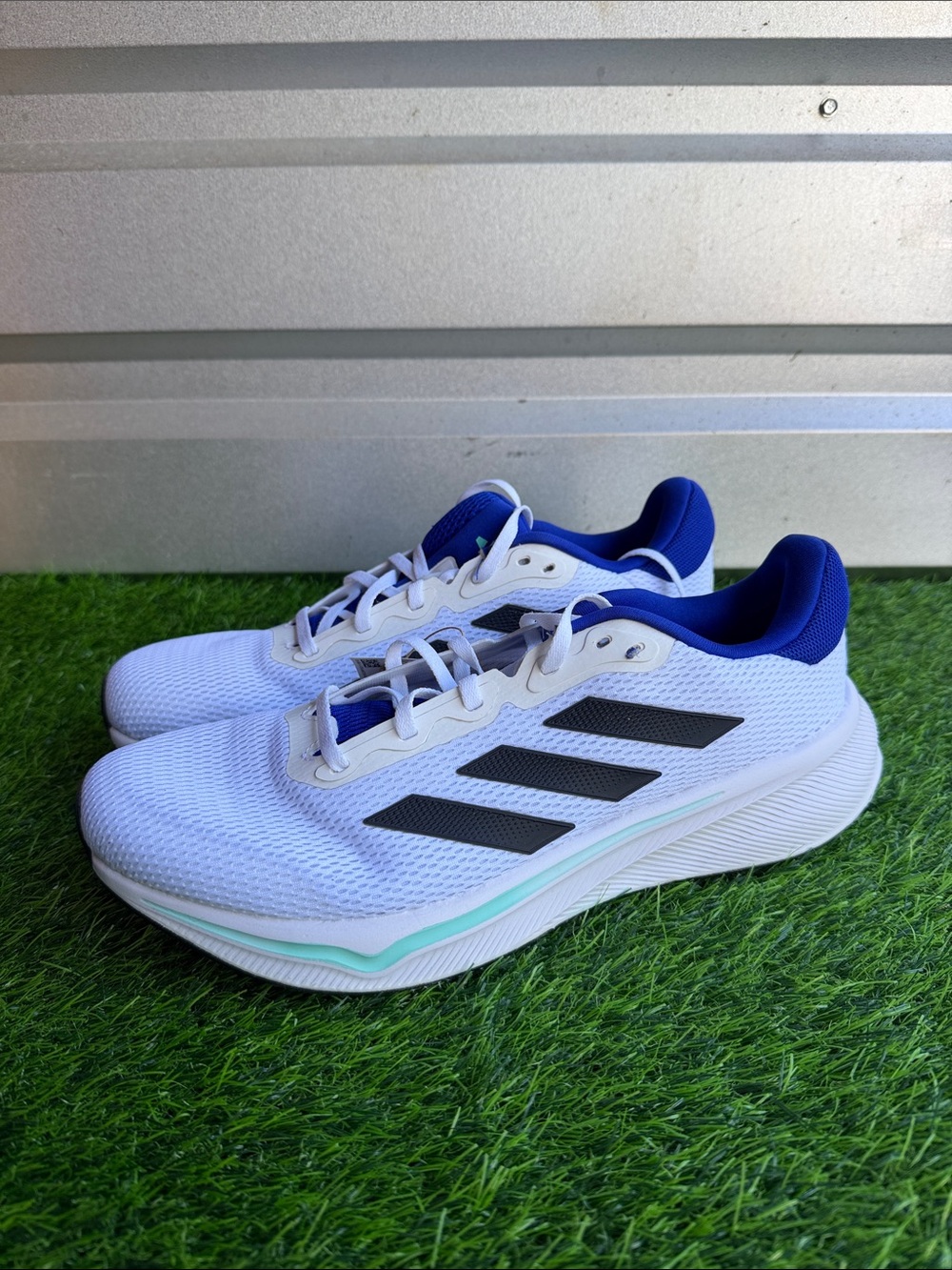 adidas White and Blue Men’s Athletic Running Shoes